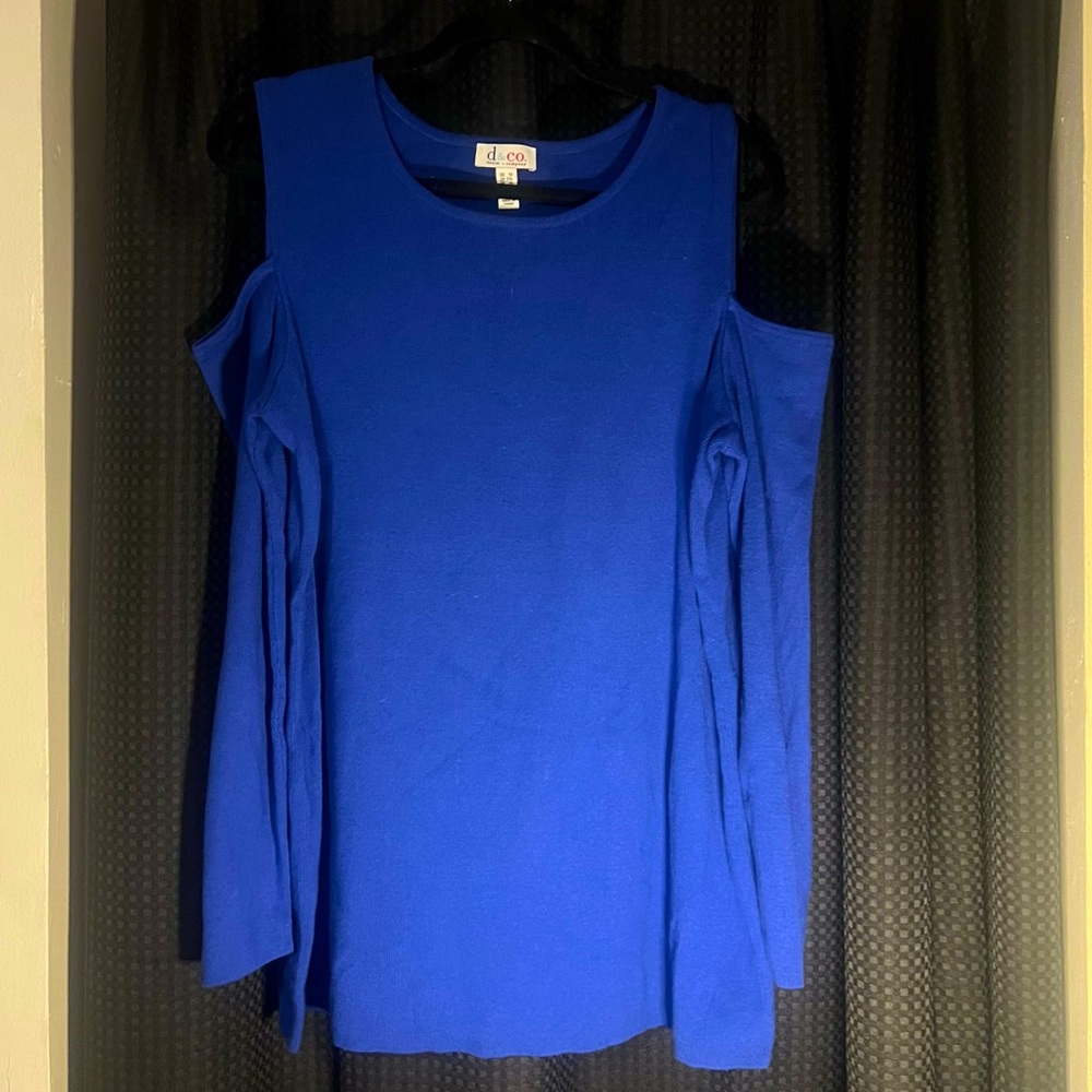 Denim&Co Royal Blue Cold Shoulder Sweater | 1x